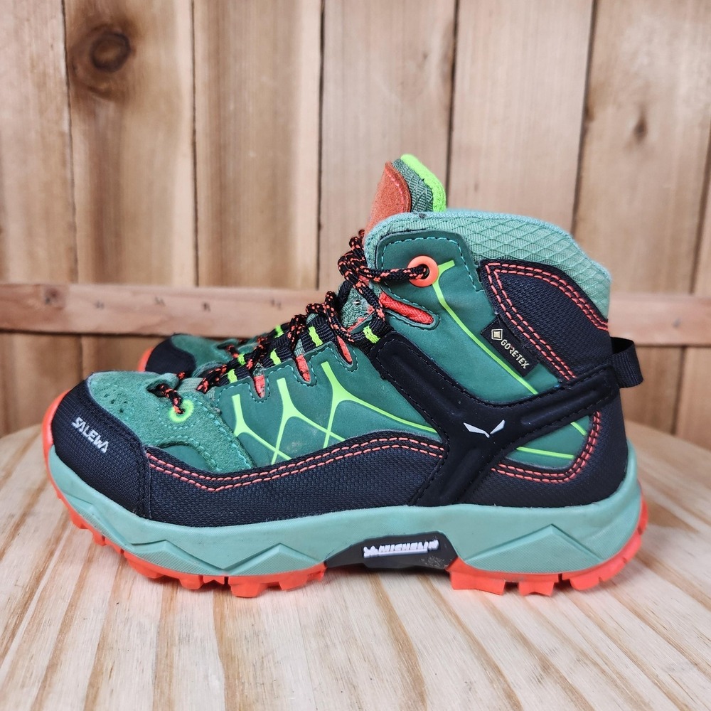 Salewa JR Alp Trainer Mid GTX Boots Kids Size 12.5 Green Waterproof Hiking Trail